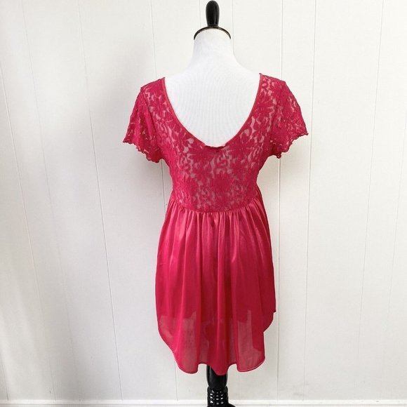 Vintage Cinema Etoile Red Sheer Lace Nylon Babydoll Mini Nightgown Size Medium - Picture 2 of 12